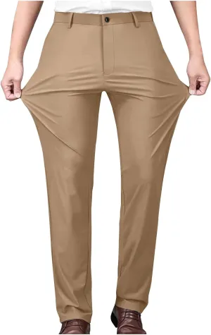 Stretch Dress Pants for Men Wrinkle-Resistant Slim Fit Pants Expandable Waist Casual Dress Pants Athletic Golf Pants