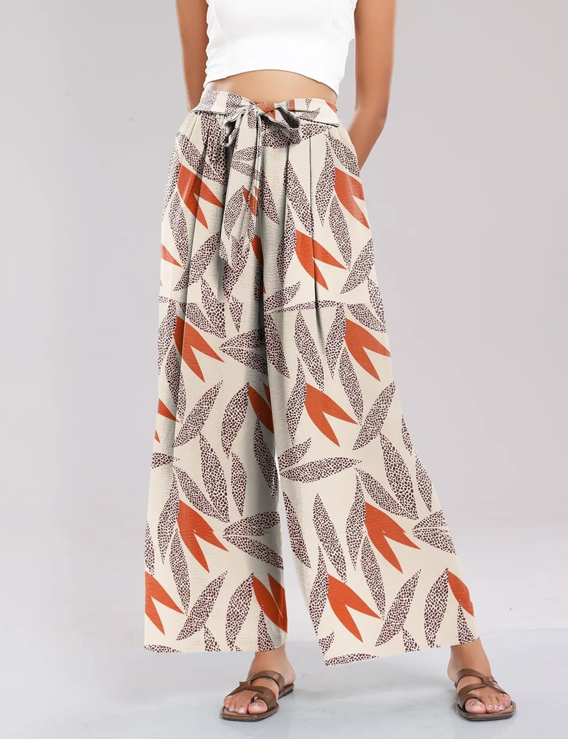 Summe Wide Leg Dress Pants for Women High Waisted Palazzo Casual Work Pants Beach Trousers with Pocket