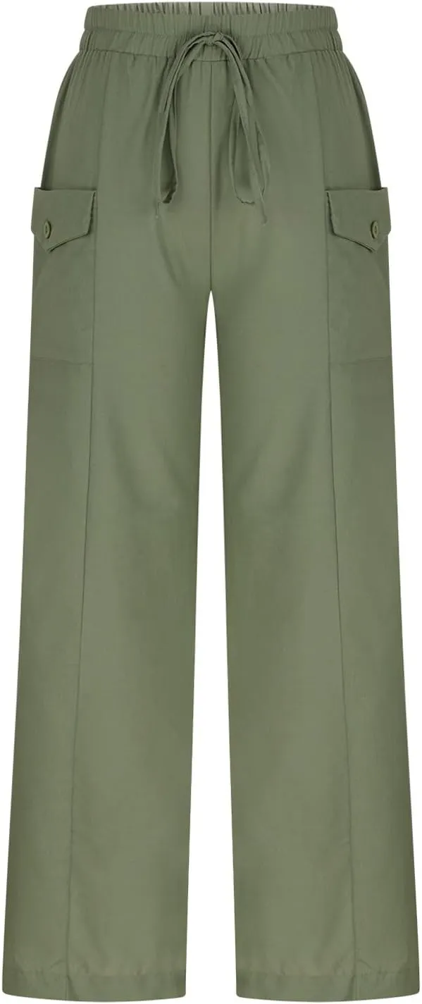 Summer Pants for Women Casual Loose Fit Linen Cropped Capri Pants 2025 Lightweight Drawstring Waist Trousers