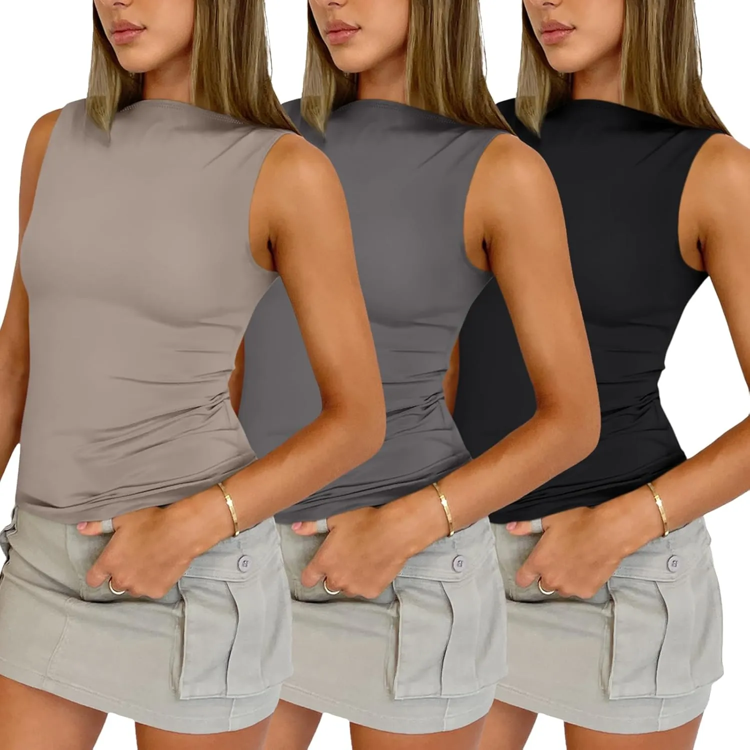 SUNBS 3 Pack Women Tank Tops 2025 Summer Going Out Y2K Sleeveless Cute Clothes Casual Basic Tube Shirts Fashion Beach Outfits