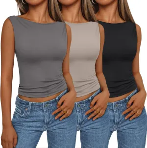 SUNBS 3 Pack Women Tank Tops 2025 Summer Going Out Y2K Sleeveless Cute Clothes Casual Basic Tube Shirts Fashion Beach Outfits