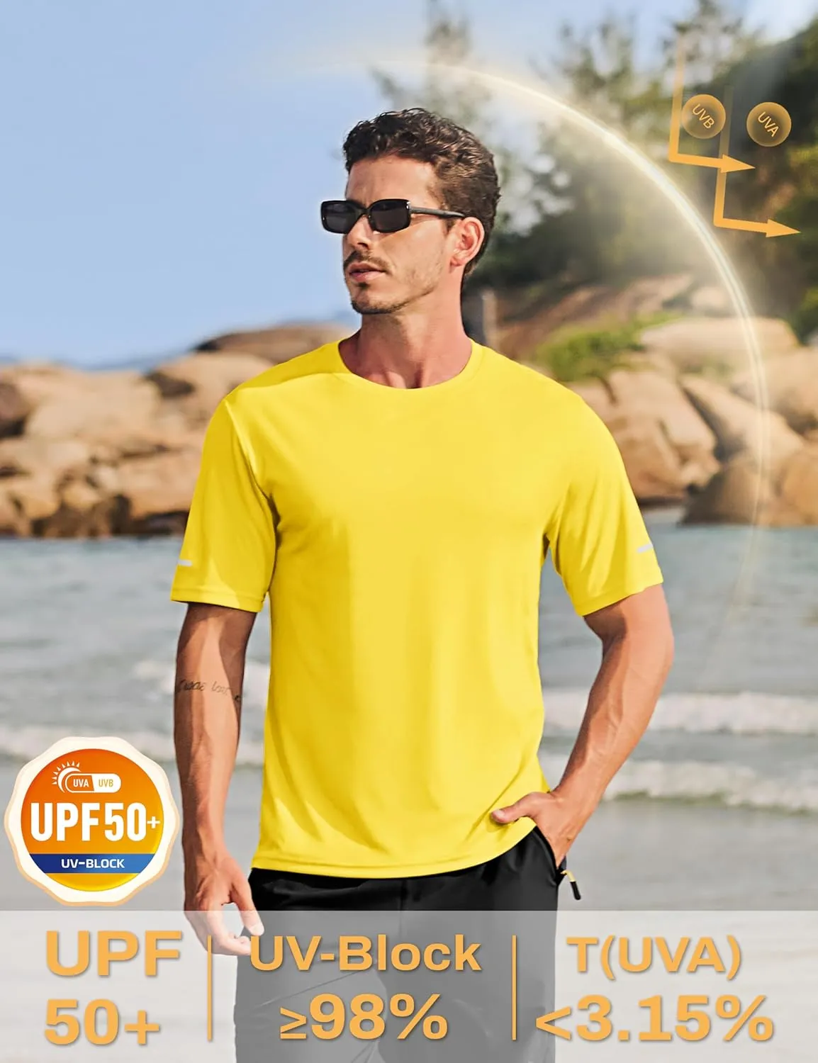 TACVASEN Men's Short Sleeve Swim Top UPF 50  Sun Protection T-Shirt Crew Neck Moisture Wicking Gym Shirts