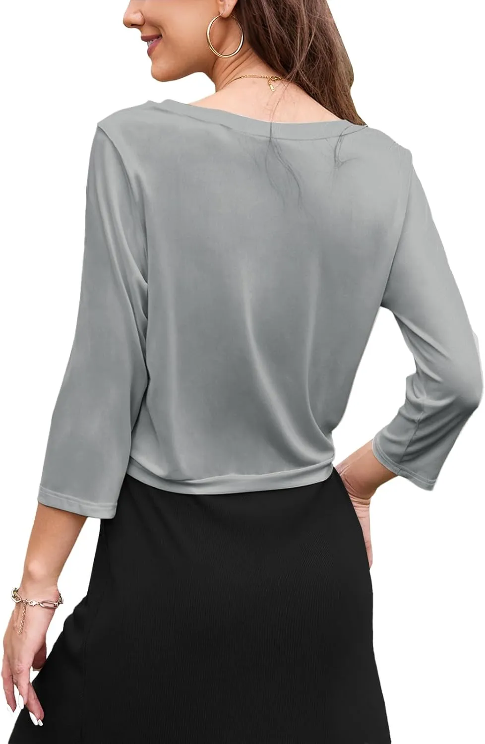 Tanou Womens Cropped Shrug Cardigan Casual Lightweight Pullover Shrug Cardigan Tulle Twist Knot 3/4 Sleeve Bolero Shrug Tops