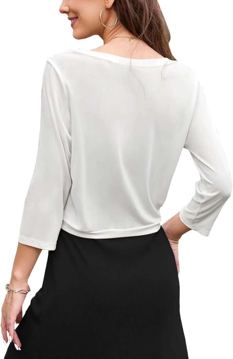Tanou Womens Cropped Shrug Cardigan Casual Lightweight Pullover Shrug Cardigan Tulle Twist Knot 3/4 Sleeve Bolero Shrug Tops