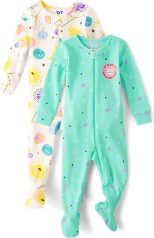 The Children's Place Baby Girls' and Toddler Long Sleeve 100% Cotton Zip-Front One Piece Footed Pajama