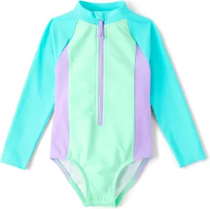 The Children's Place Baby Girl's and Toddler Long Sleeve Half Zip One Piece Rashgaurd Swimsuit