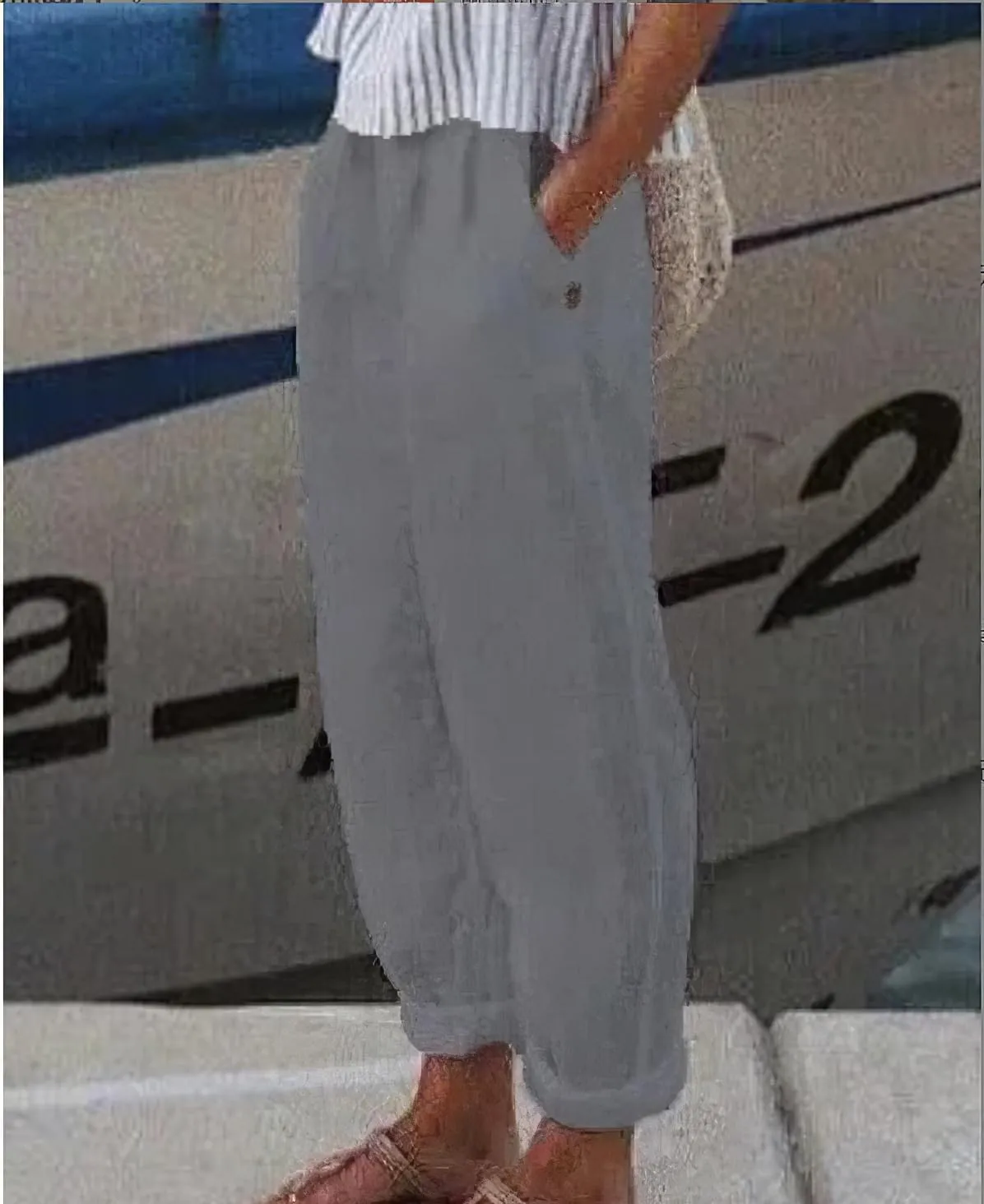 TIAFORD Women's Summer Casual Loose Cotton Linen Pants Elastic High Waist Wide Leg Beach Trousers with Pockets Plus Size