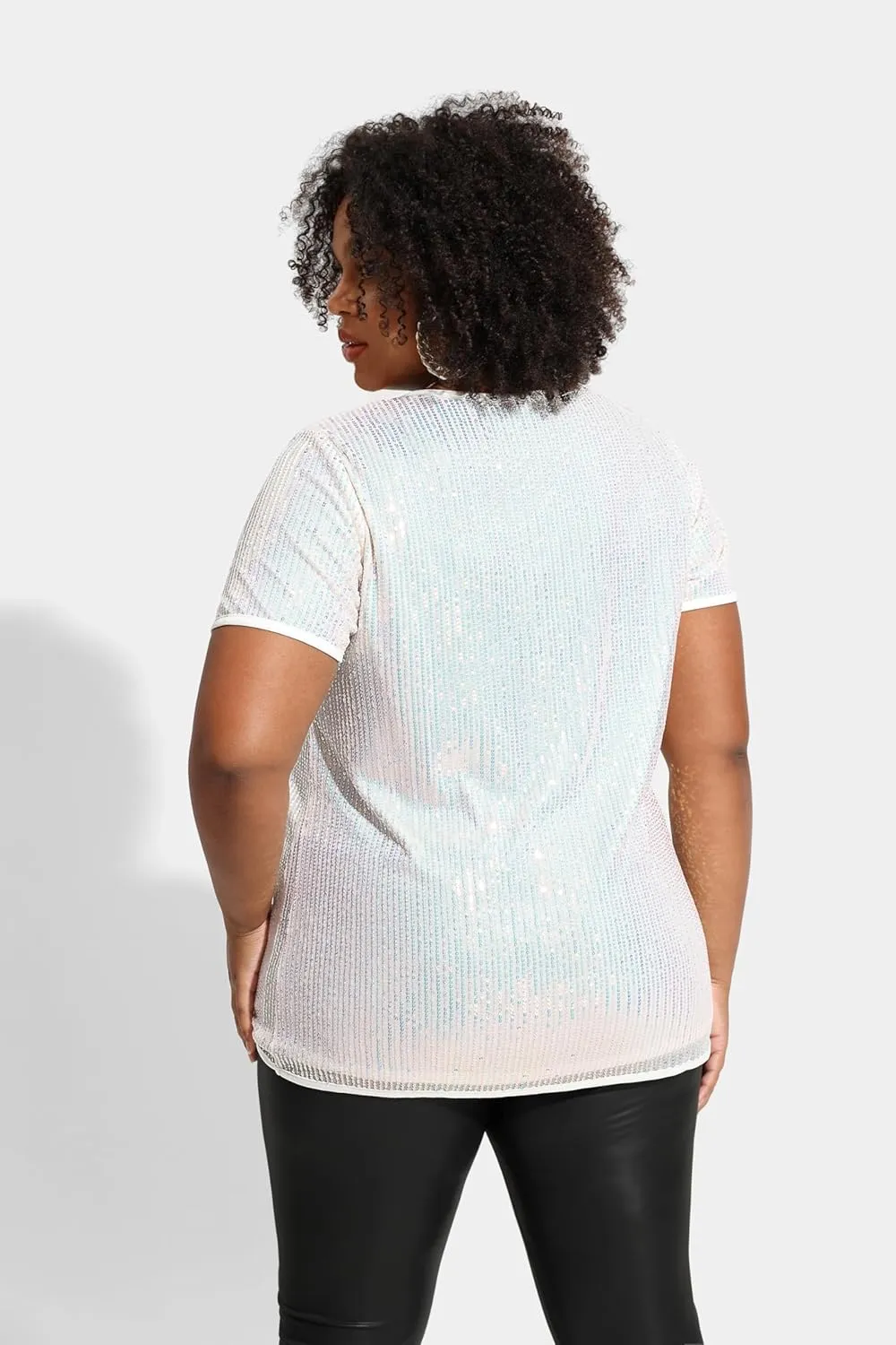 TIYOMI Plus Size Sequin Tops Short Sleeve Shirts for Women V-Neck Party Sparkly Tunics XL-5XL