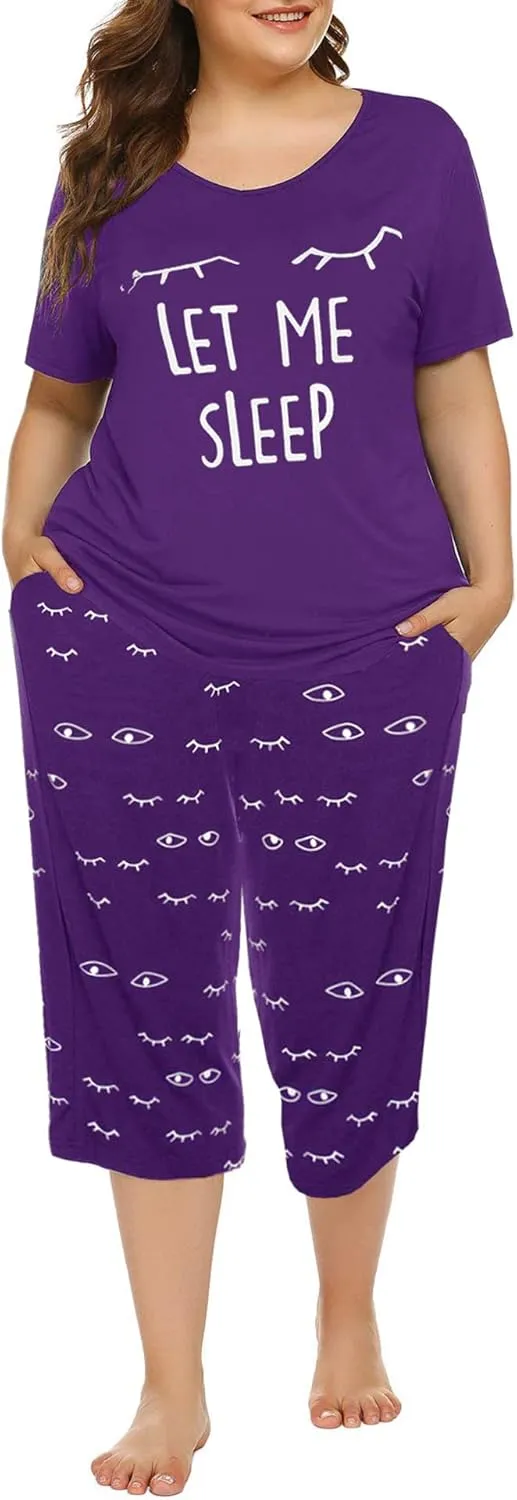 Tongmingyun plus size pajamas capris pants set striped for women Sleep Shirts loungewear sleepwear 3x 4x 5x