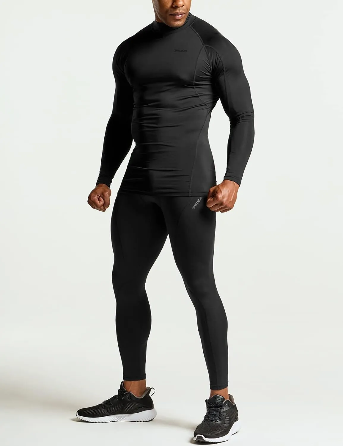 TSLA Men's UPF 50  Mock Long Sleeve Compression Shirts, Athletic Workout Shirt, Base Layer for Water Sports