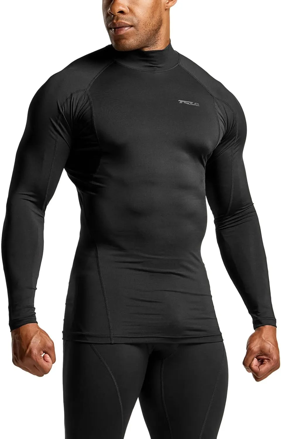 TSLA Men's UPF 50  Mock Long Sleeve Compression Shirts, Athletic Workout Shirt, Base Layer for Water Sports