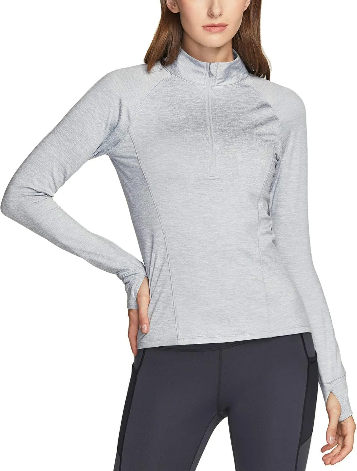 TSLA Women's 1/2 Zip Thermal Pullover Shirts, Lightweight Slim Fit Athletic Fleece Lining Winter Running Sweatshirt
