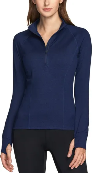TSLA Women's 1/2 Zip Thermal Pullover Shirts, Lightweight Slim Fit Athletic Fleece Lining Winter Running Sweatshirt