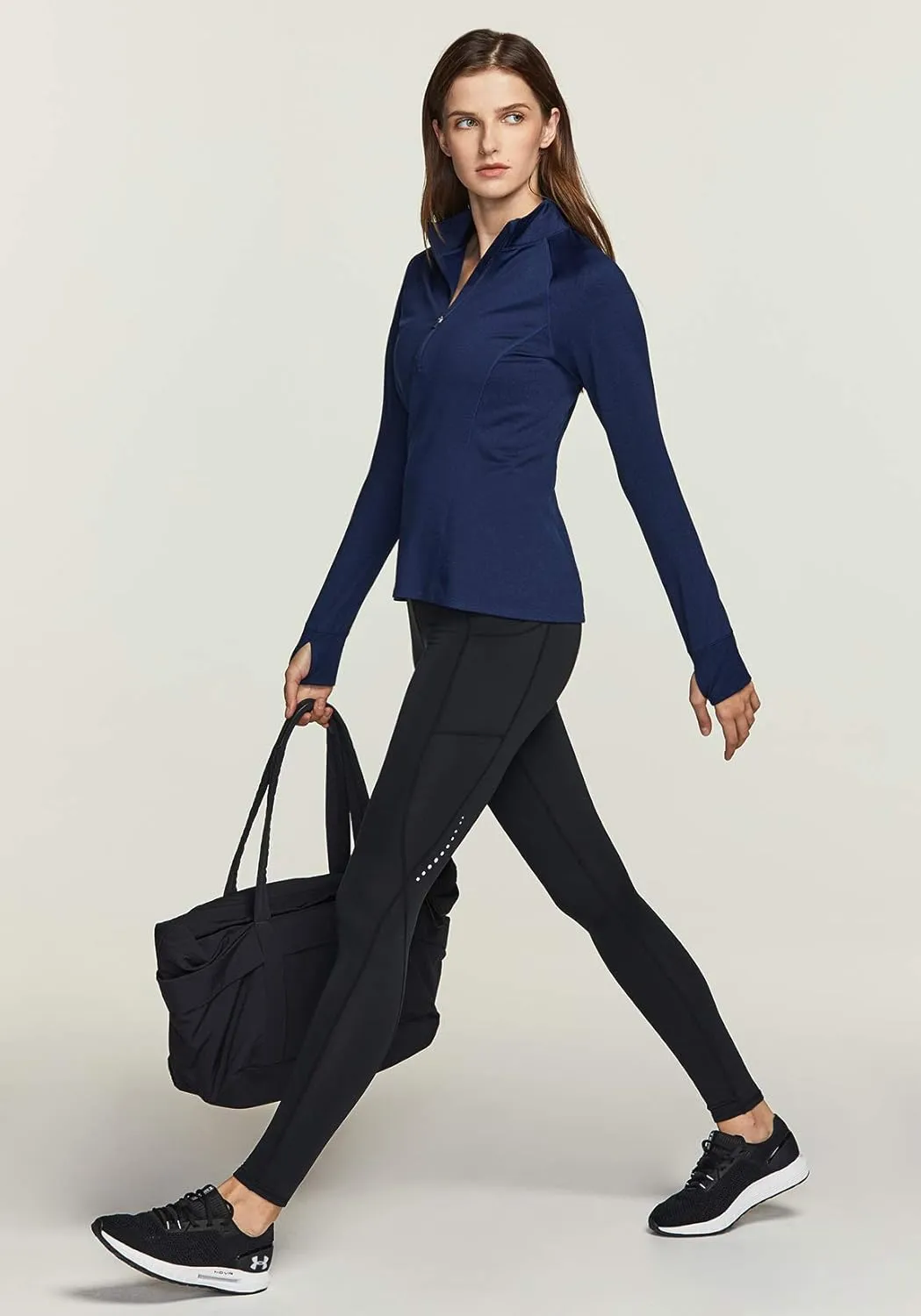 TSLA Women's 1/2 Zip Thermal Pullover Shirts, Lightweight Slim Fit Athletic Fleece Lining Winter Running Sweatshirt