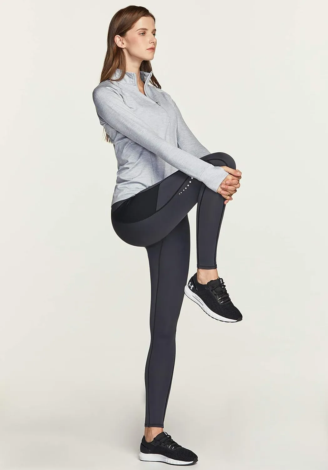 TSLA Women's 1/2 Zip Thermal Pullover Shirts, Lightweight Slim Fit Athletic Fleece Lining Winter Running Sweatshirt