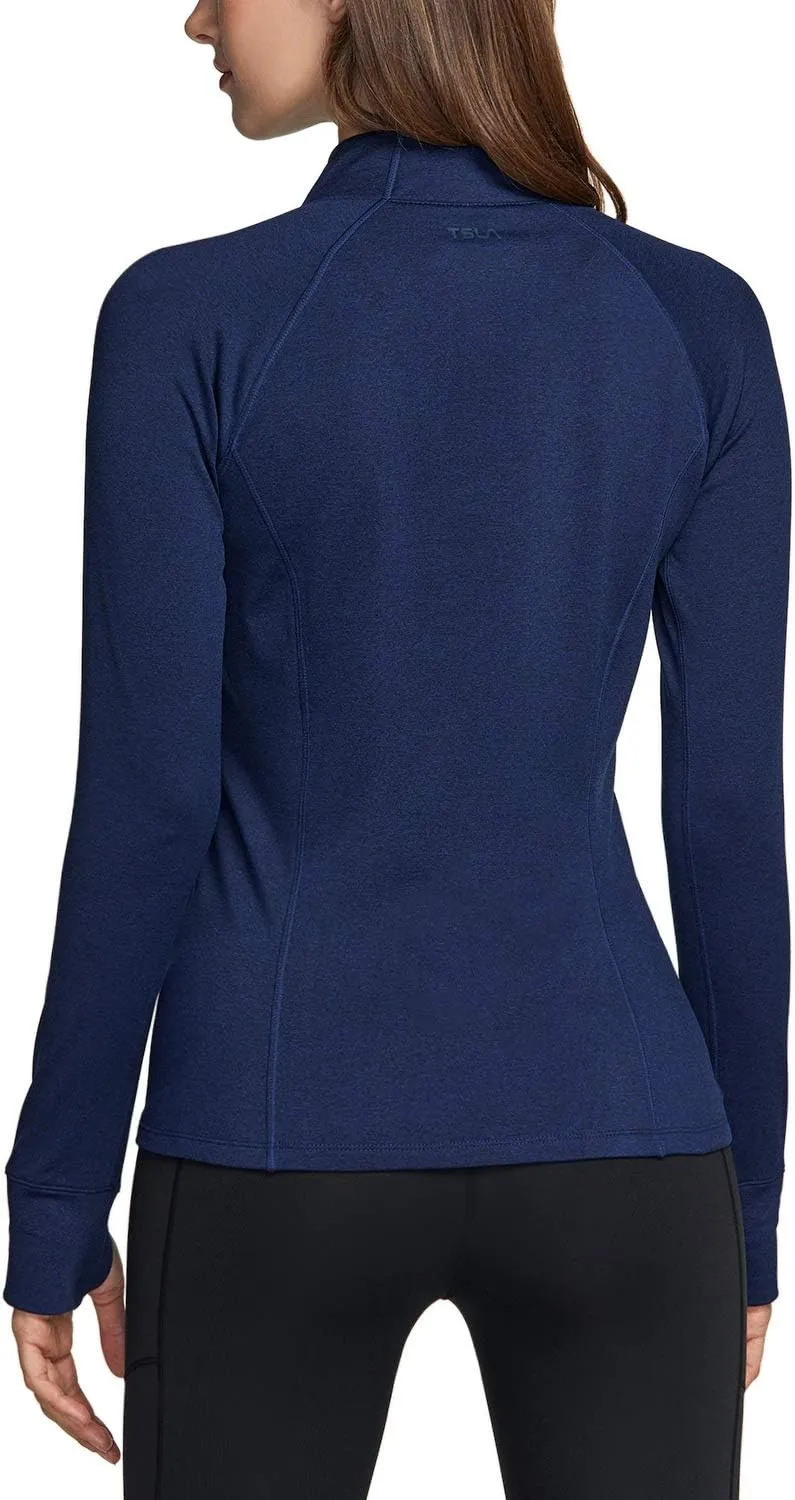 TSLA Women's 1/2 Zip Thermal Pullover Shirts, Lightweight Slim Fit Athletic Fleece Lining Winter Running Sweatshirt