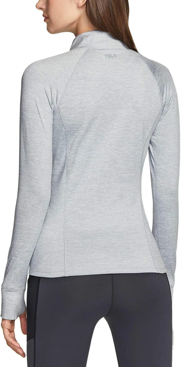 TSLA Women's 1/2 Zip Thermal Pullover Shirts, Lightweight Slim Fit Athletic Fleece Lining Winter Running Sweatshirt