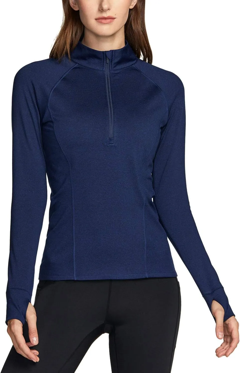 TSLA Women's 1/2 Zip Thermal Pullover Shirts, Lightweight Slim Fit Athletic Fleece Lining Winter Running Sweatshirt
