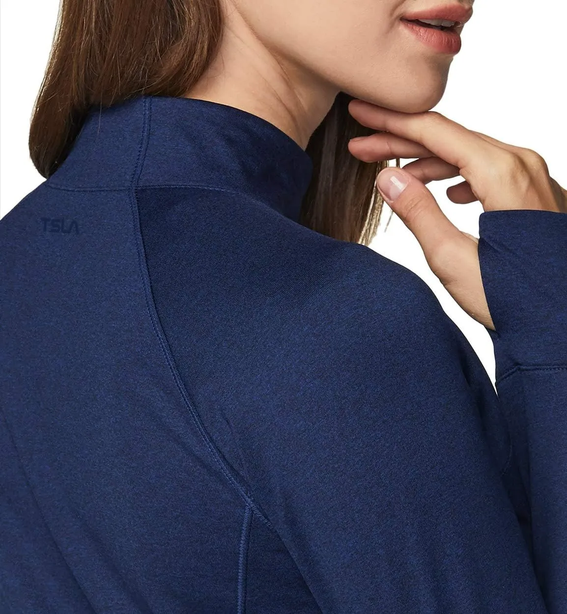 TSLA Women's 1/2 Zip Thermal Pullover Shirts, Lightweight Slim Fit Athletic Fleece Lining Winter Running Sweatshirt