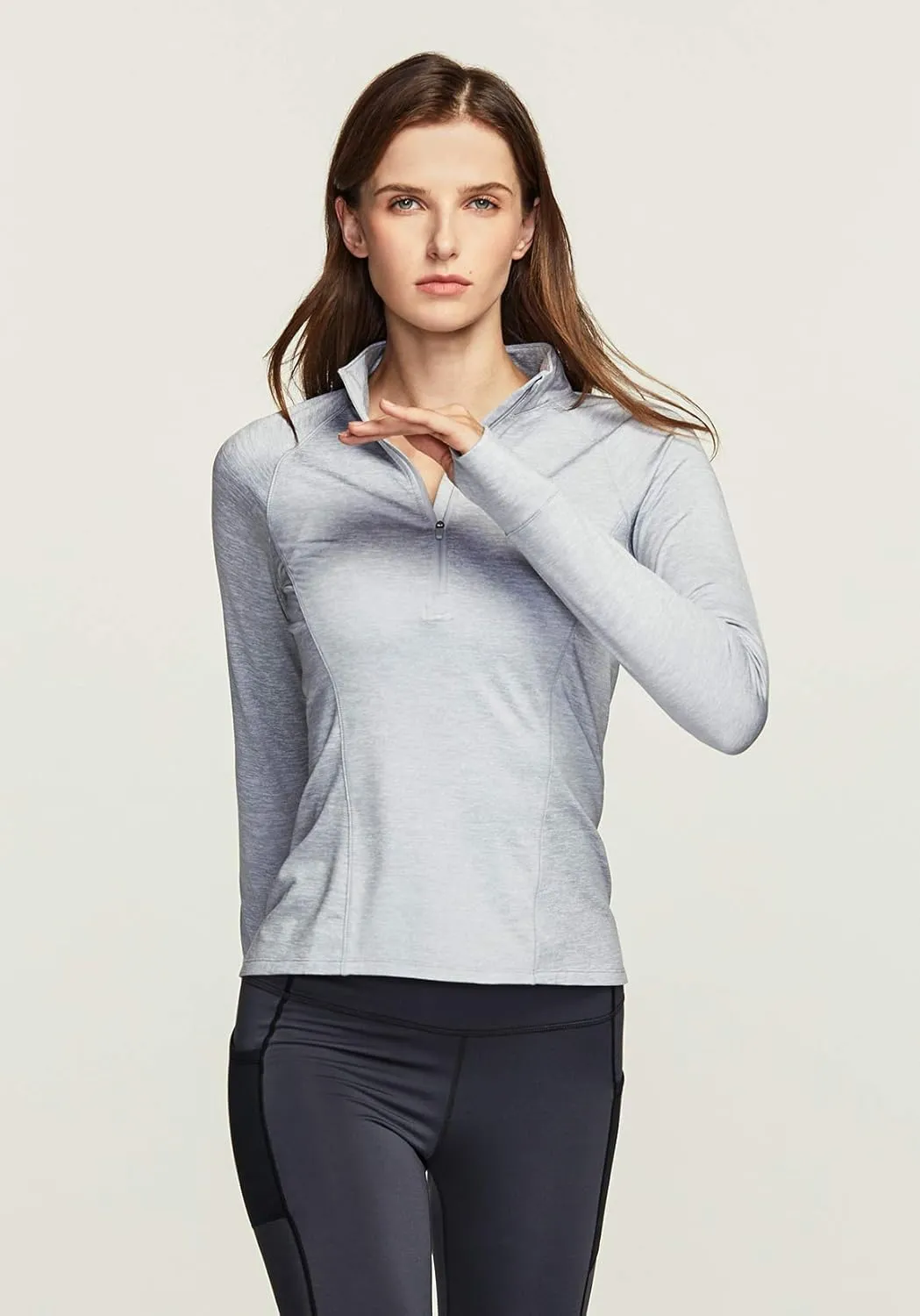 TSLA Women's 1/2 Zip Thermal Pullover Shirts, Lightweight Slim Fit Athletic Fleece Lining Winter Running Sweatshirt