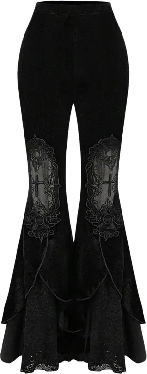 Verdusa Women's Bell Bottom Wide Leg Lace Pants Y2K Mesh Goth Flare Pants Party Clubwear