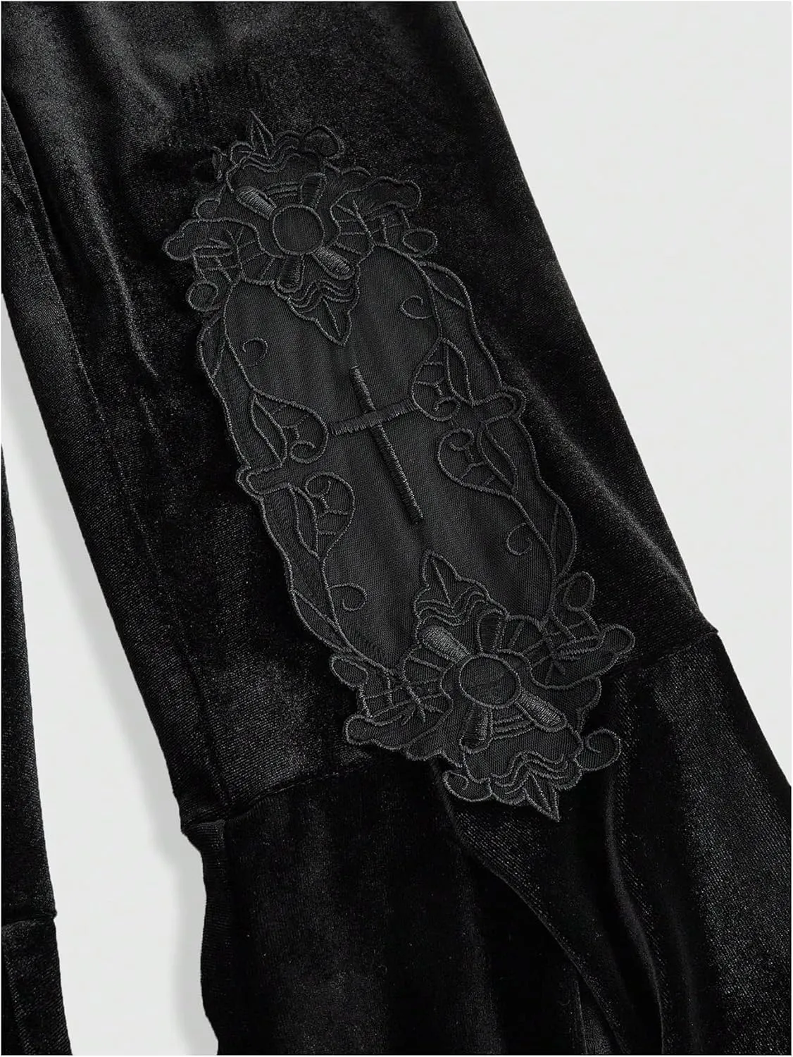 Verdusa Women's Bell Bottom Wide Leg Lace Pants Y2K Mesh Goth Flare Pants Party Clubwear