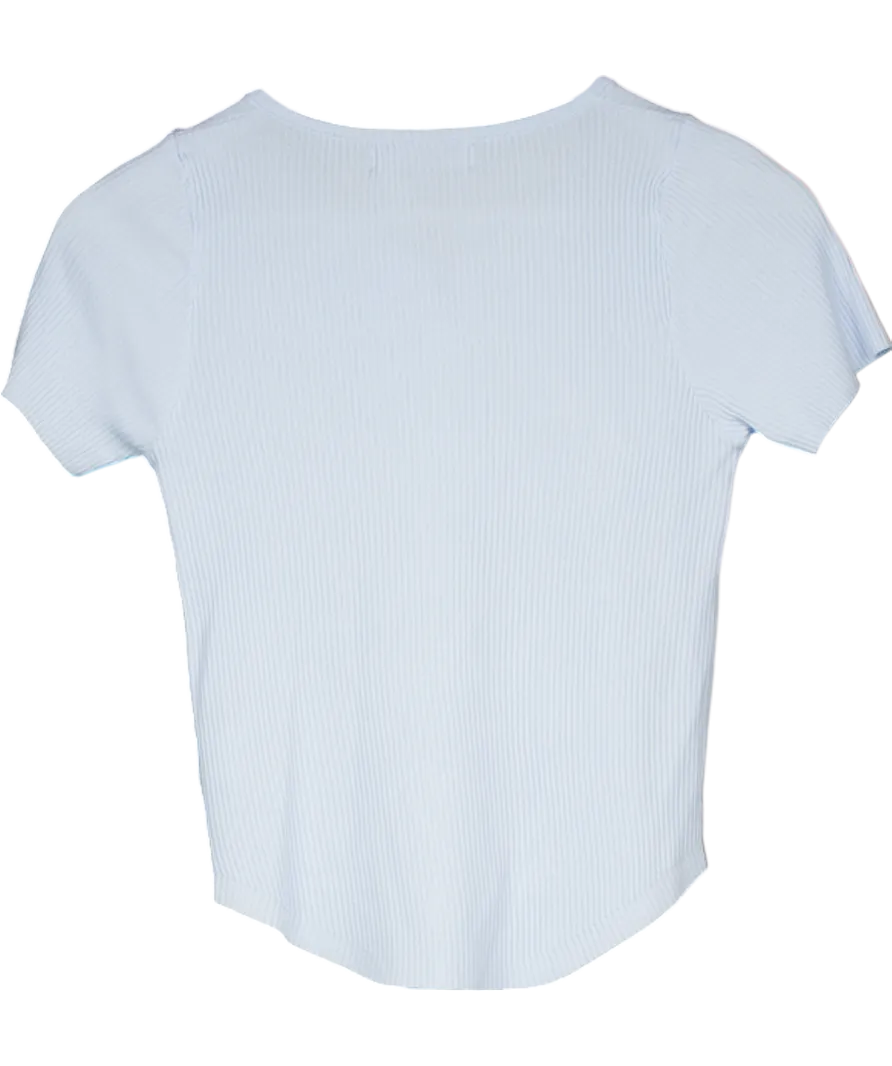 Whoo Blue Ribbed Half Button Top UK S
