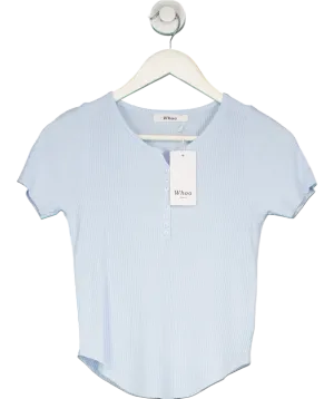 Whoo Blue Ribbed Half Button Top UK S