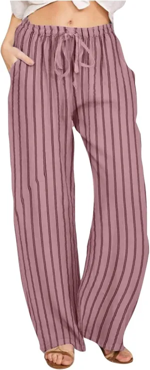 Wide Leg Cotton Linen Pants Women 2025 Summer Lightweight Lounge Pants High Waisted Loose Slacks Trousers with Pockets