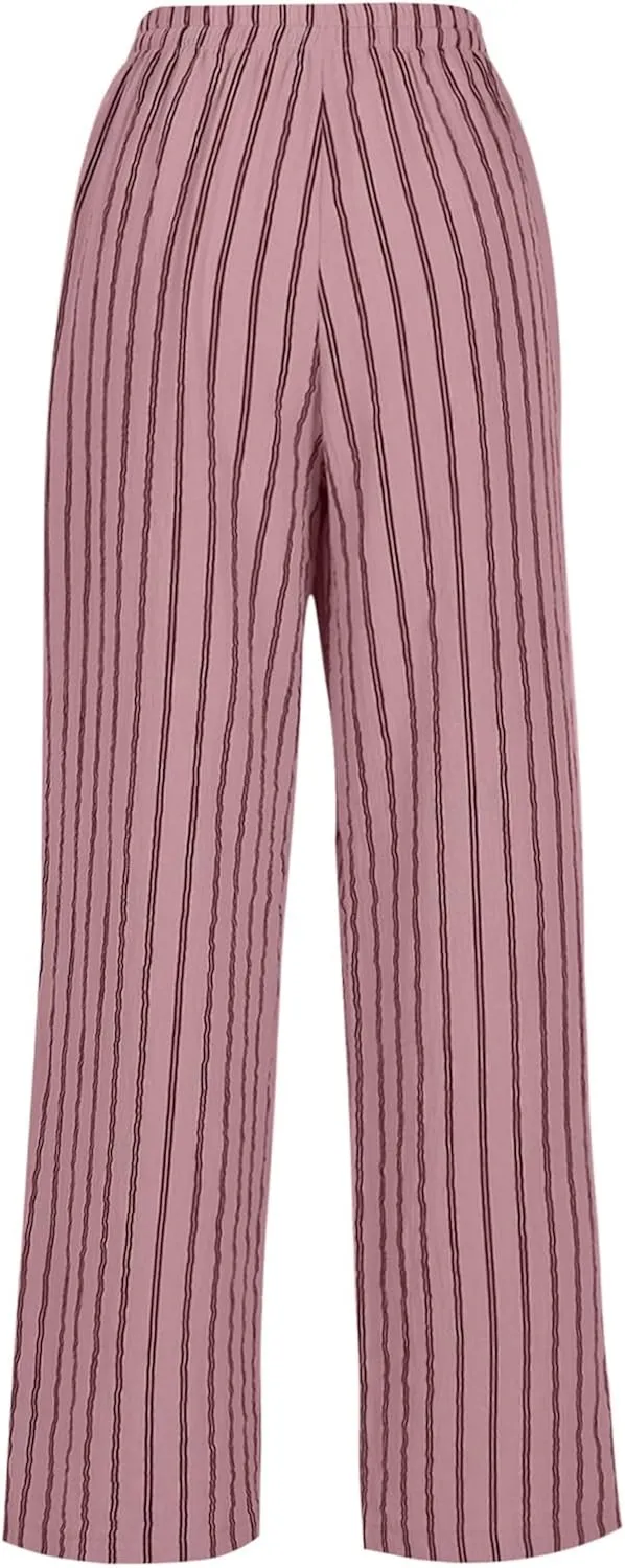 Wide Leg Cotton Linen Pants Women 2025 Summer Lightweight Lounge Pants High Waisted Loose Slacks Trousers with Pockets