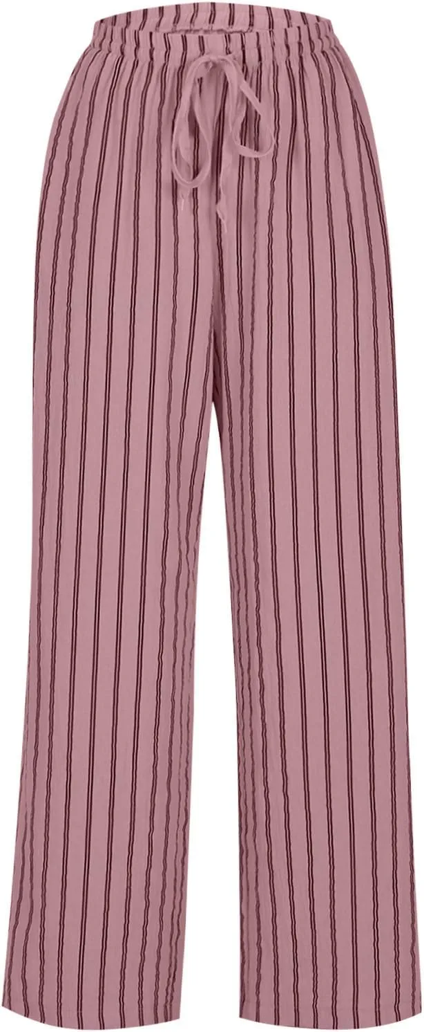 Wide Leg Cotton Linen Pants Women 2025 Summer Lightweight Lounge Pants High Waisted Loose Slacks Trousers with Pockets