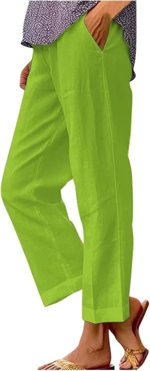 Wide Leg Linen Trousers Women Spring Capris for Women Plus Size Womens Capri Workout Pants Drawstring