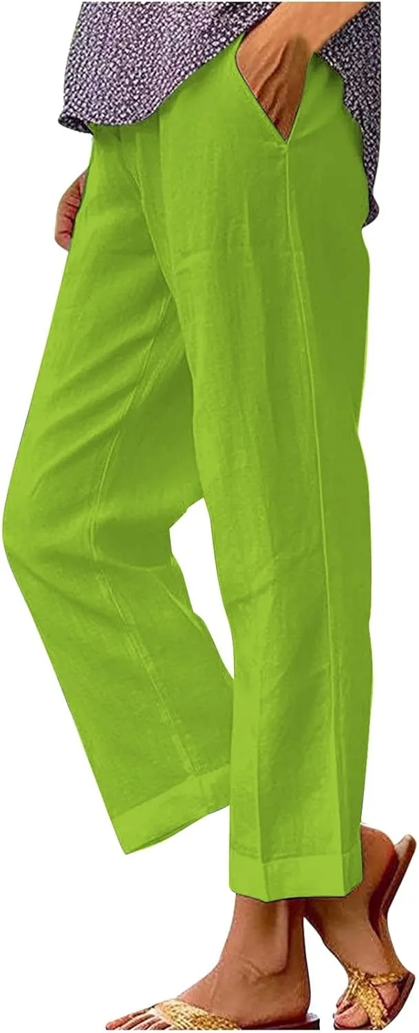 Wide Leg Linen Trousers Women Spring Capris for Women Plus Size Womens Capri Workout Pants Drawstring