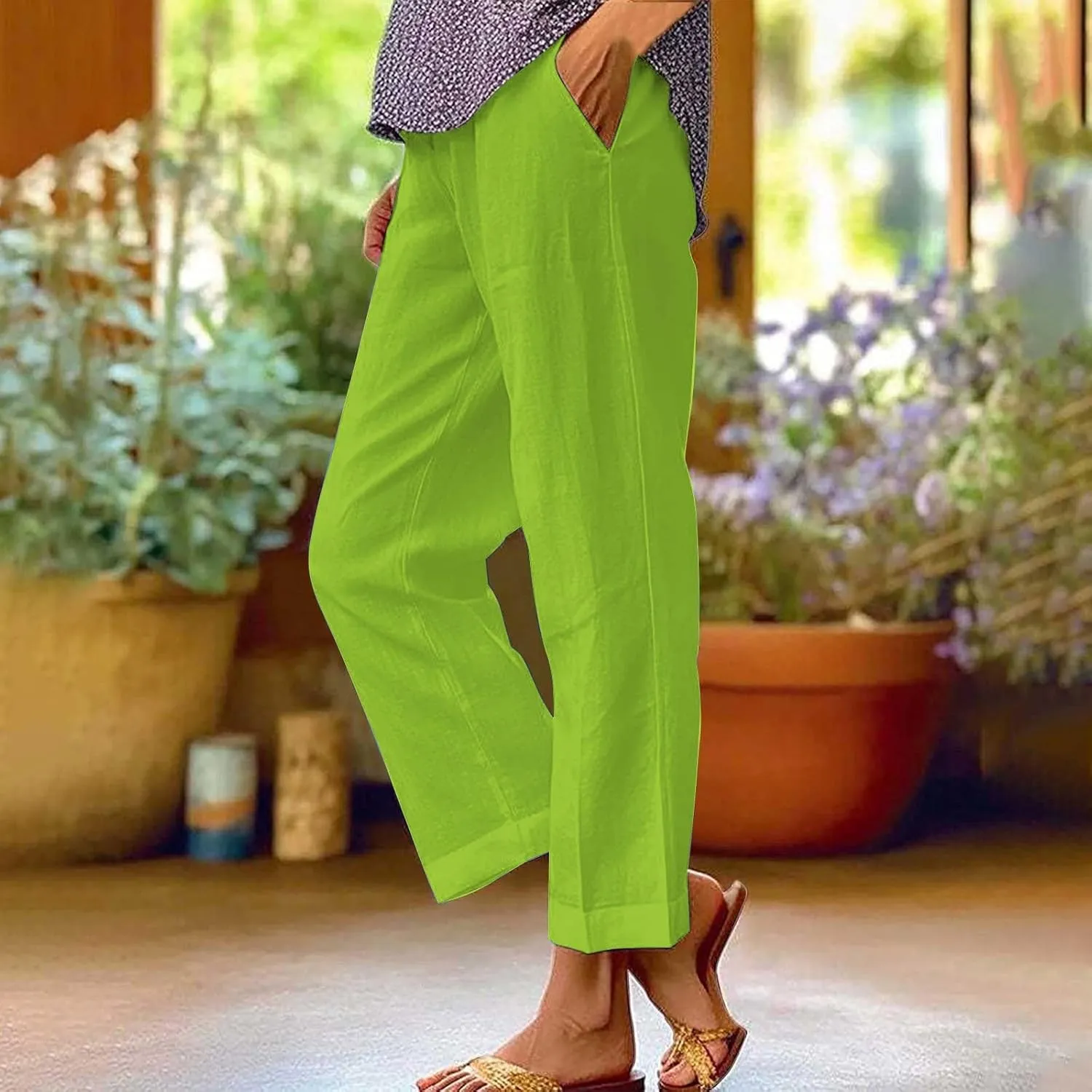 Wide Leg Linen Trousers Women Spring Capris for Women Plus Size Womens Capri Workout Pants Drawstring