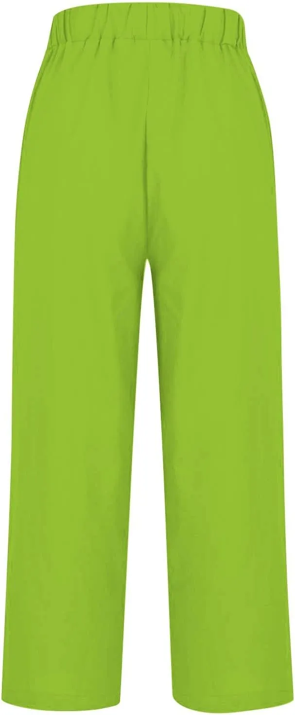 Wide Leg Linen Trousers Women Spring Capris for Women Plus Size Womens Capri Workout Pants Drawstring