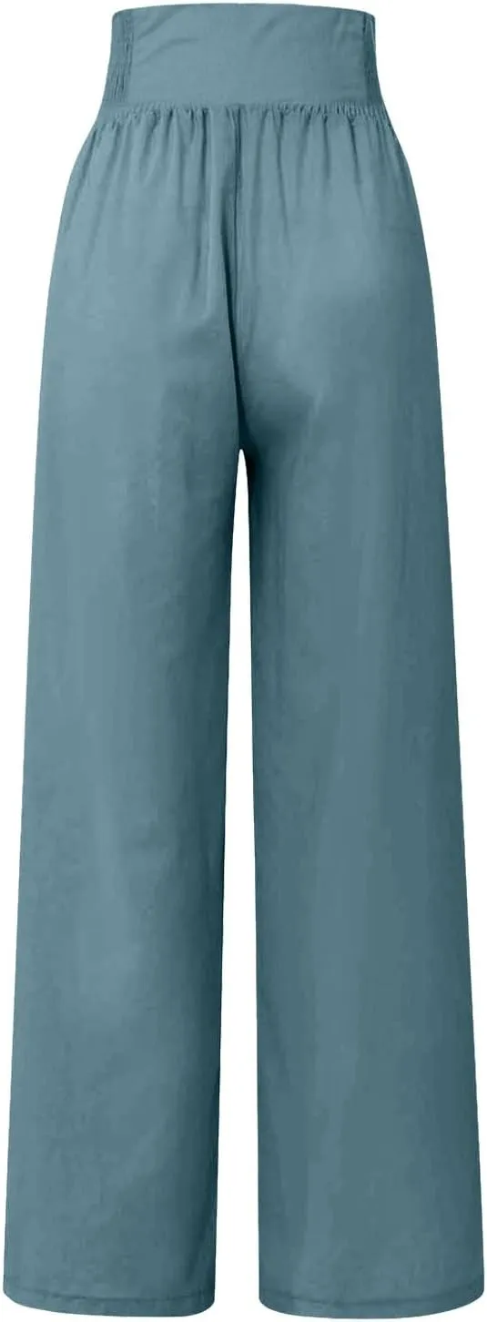 Wide Leg Lounge Pants for Women, Casual Boho Pants, High Waisted Palazzo Pants with Pockets for Work and Play