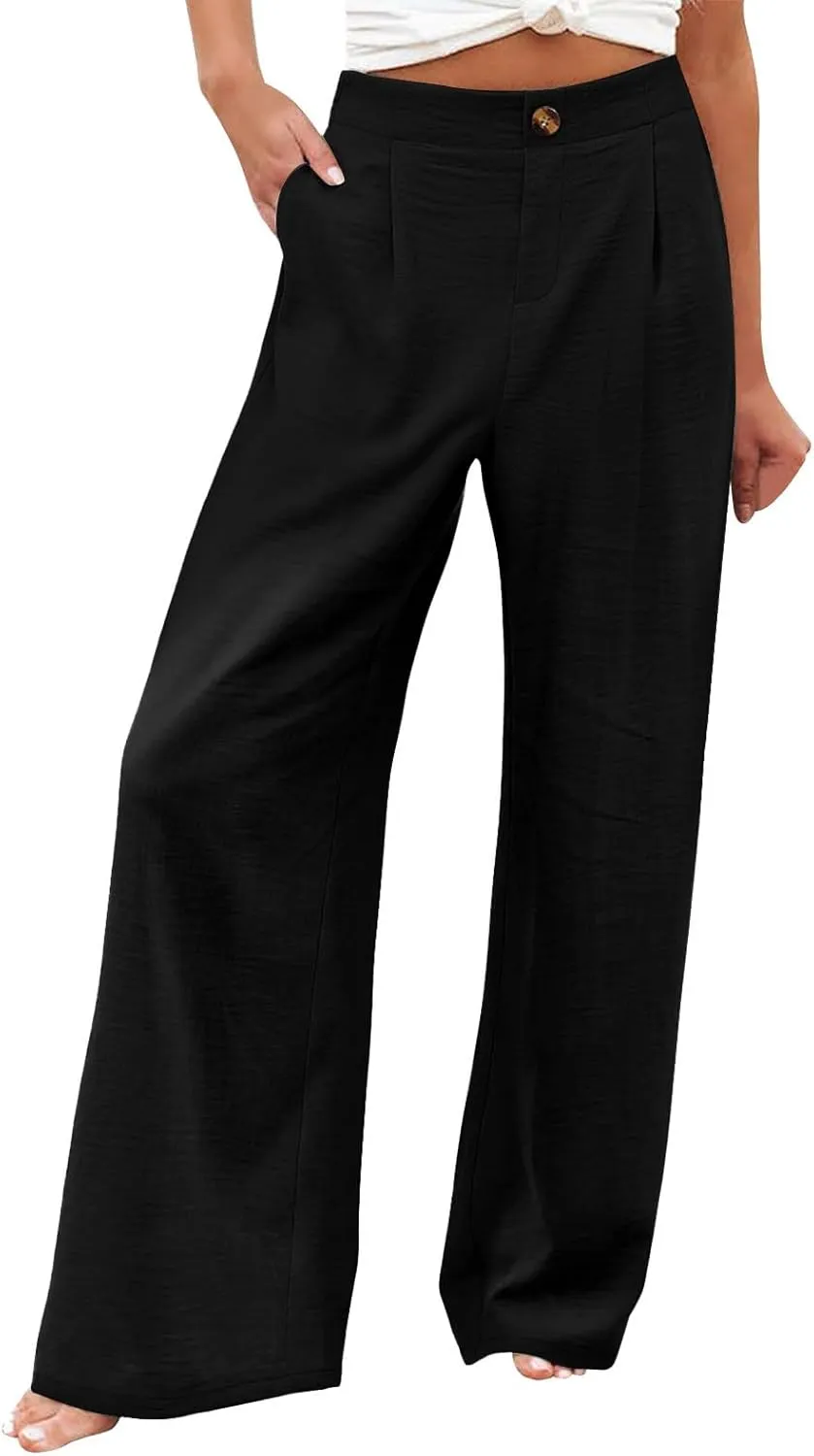 Wide Leg Pants for Women Summer High Waist Wear to Work Casual Trousers Loose Fit Straight Boho Palazzo Pants with Pockets