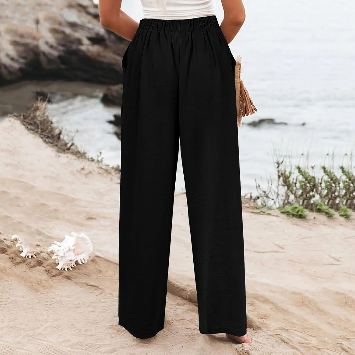Wide Leg Pants for Women Summer High Waist Wear to Work Casual Trousers Loose Fit Straight Boho Palazzo Pants with Pockets