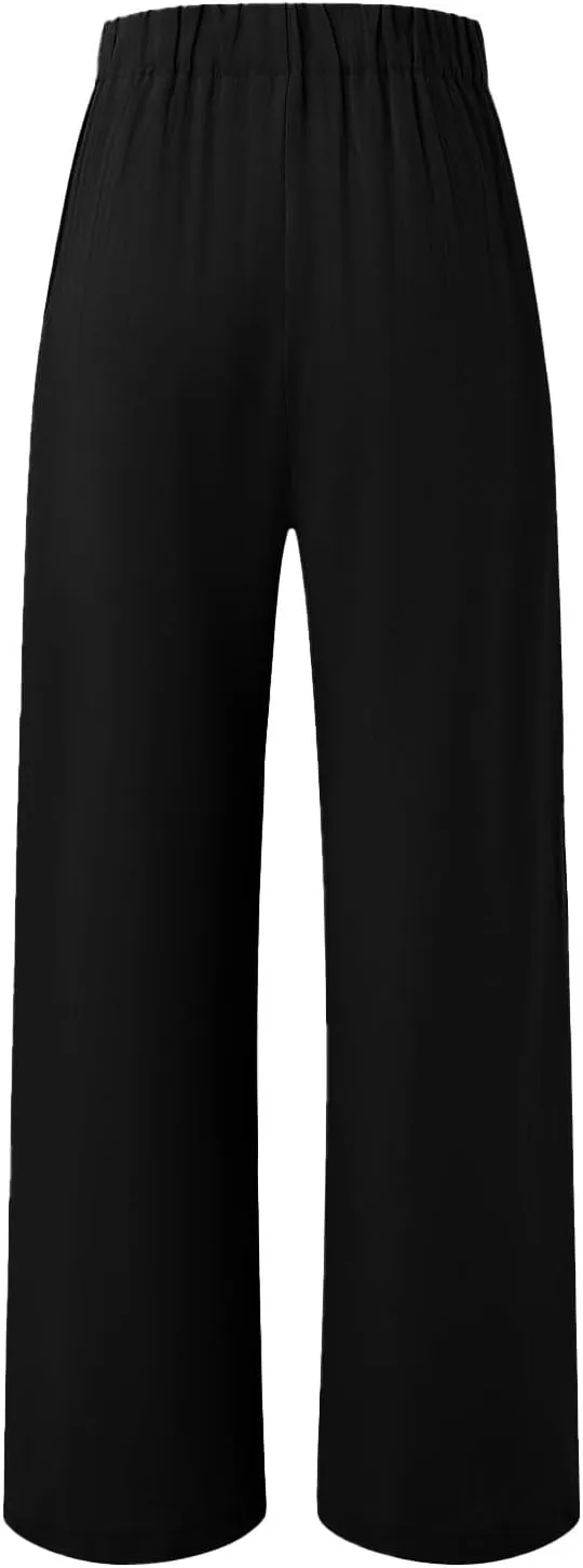 Wide Leg Pants for Women Summer High Waist Wear to Work Casual Trousers Loose Fit Straight Boho Palazzo Pants with Pockets