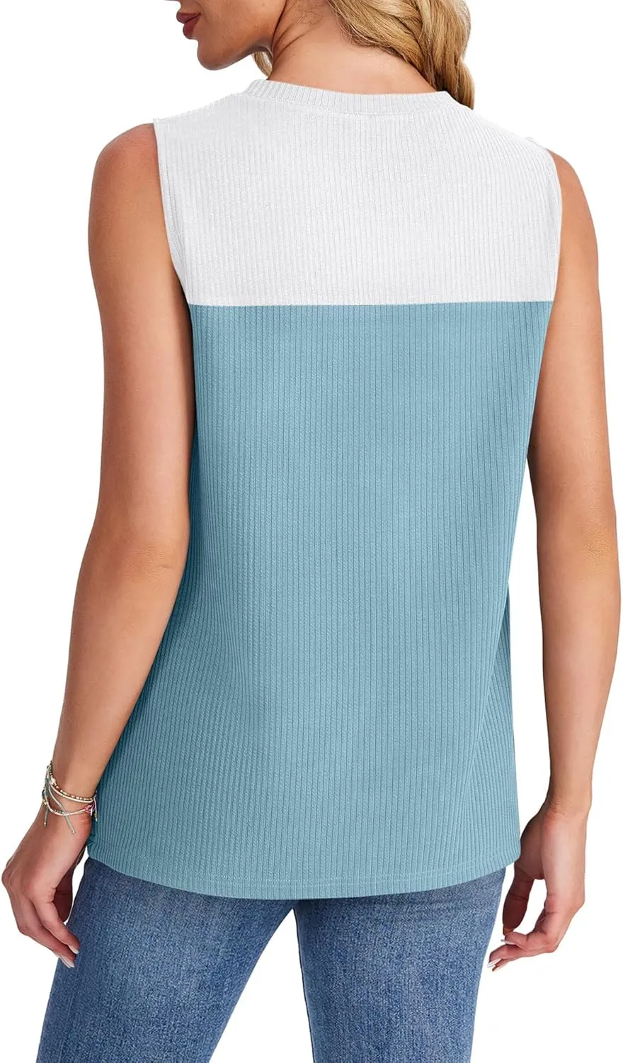 WIHOLL Tank Top for Women Casual Knitted Summer Sleeveless Tops Crewneck Spring Color Block Shirts Fashion 2025