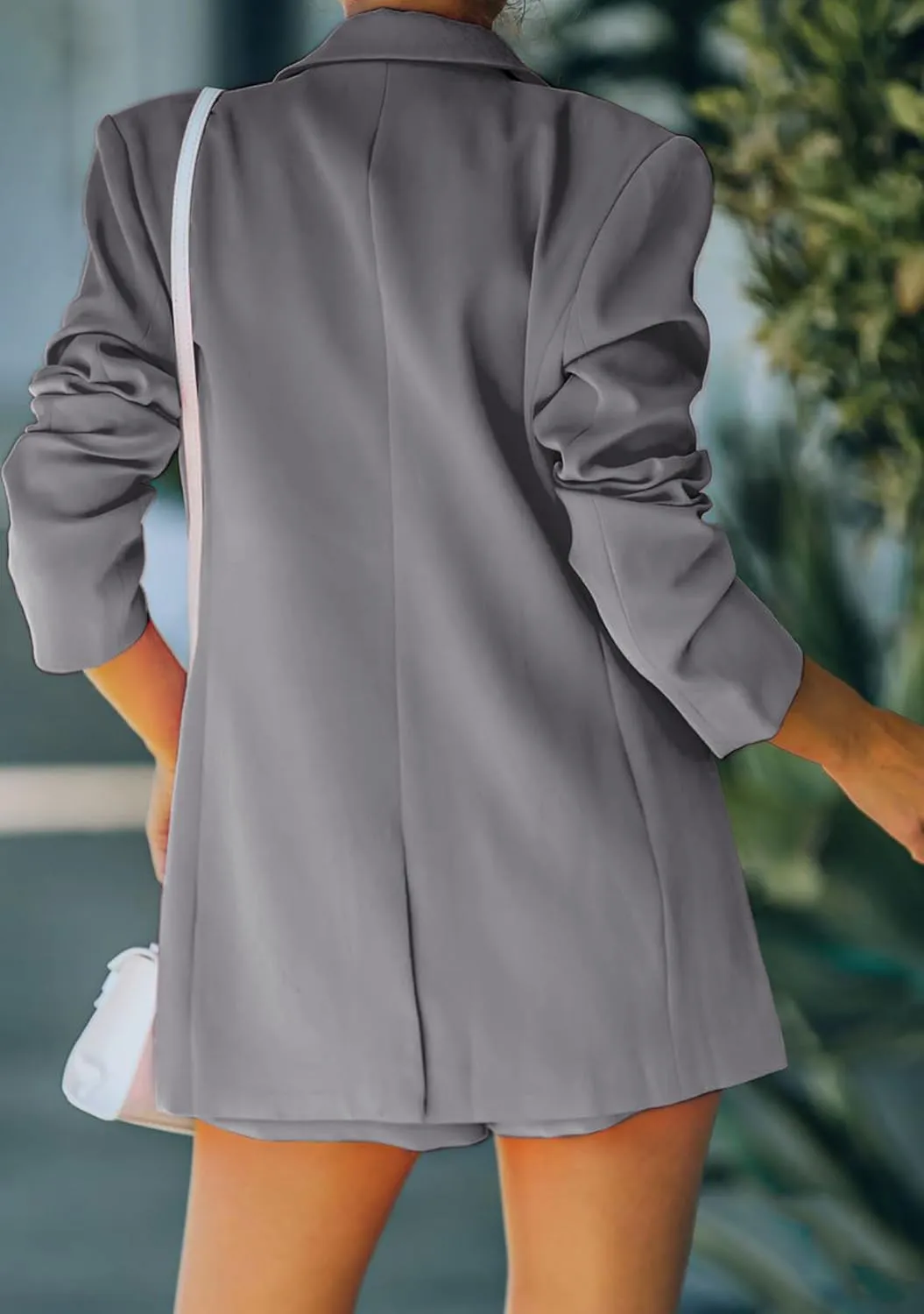 WIWIQS Women's 2 Piece Casual Long Sleeve Blazer Open Front Solid Short Pants Suit Sets