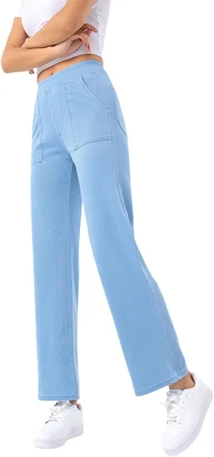 Woman Multi-Pockets Jean Pants High Waisted Stretchy Slim Straight Leg Pants Trendy Vintage Casual Baggy Denim Pant