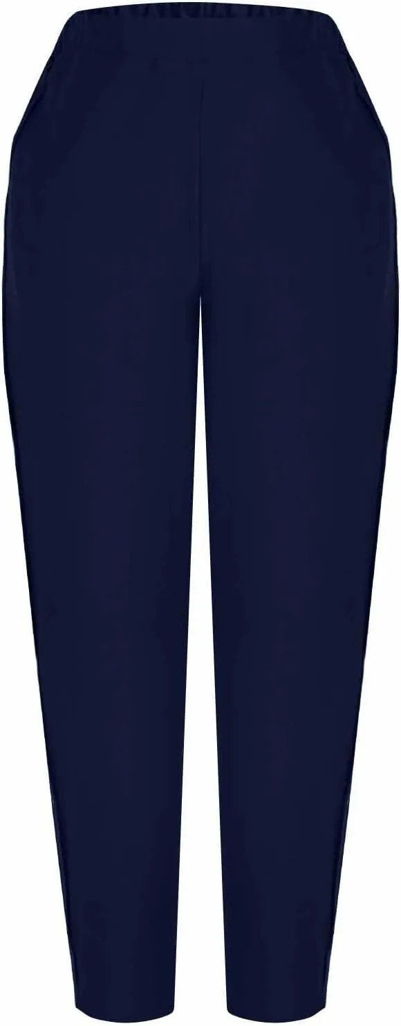Women Casual Straight Leg Pants Fashion Side Button Cotton Linen Pant Elastic Waist Pocket Trousers Summer Outfits