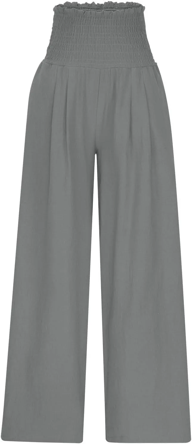 Women Cotton Gaucho Pants Loose Stretchy High Waist Trousers Summer Lightweight Baggy Slacks Solid Home Lounge Outfit