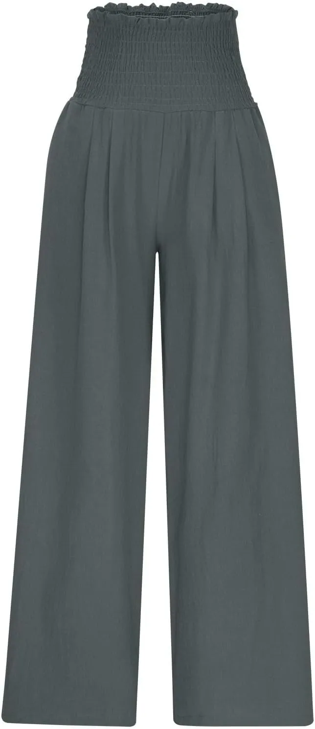 Women Cotton Gaucho Pants Loose Stretchy High Waist Trousers Summer Lightweight Baggy Slacks Solid Home Lounge Outfit
