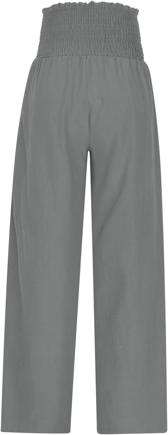 Women Cotton Gaucho Pants Loose Stretchy High Waist Trousers Summer Lightweight Baggy Slacks Solid Home Lounge Outfit