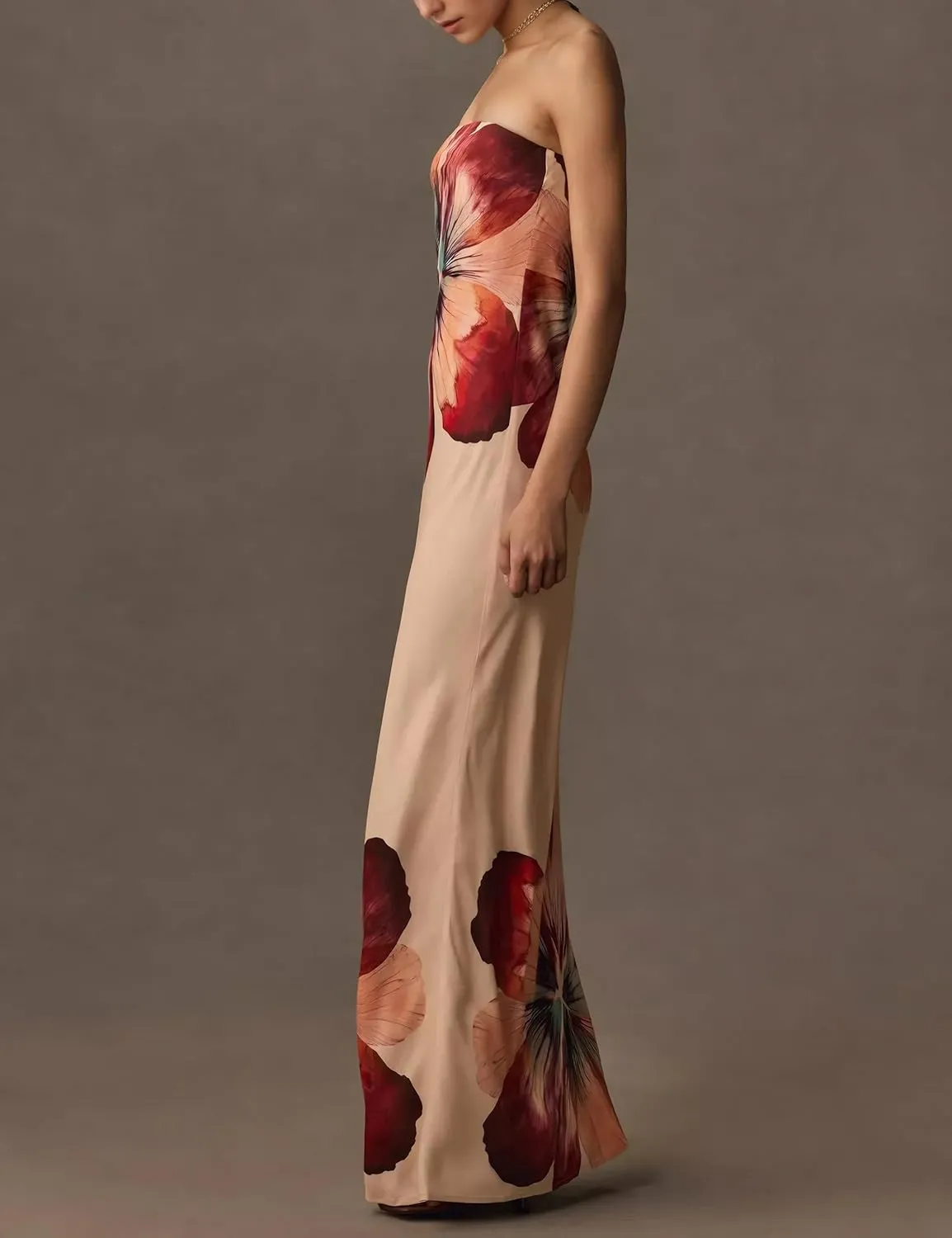 Women Floral Maxi Dresses Strapless Bodycon Tube Long Dress Sexy Sleeveless Retro Summer Cocktail Wedding Guest Dress