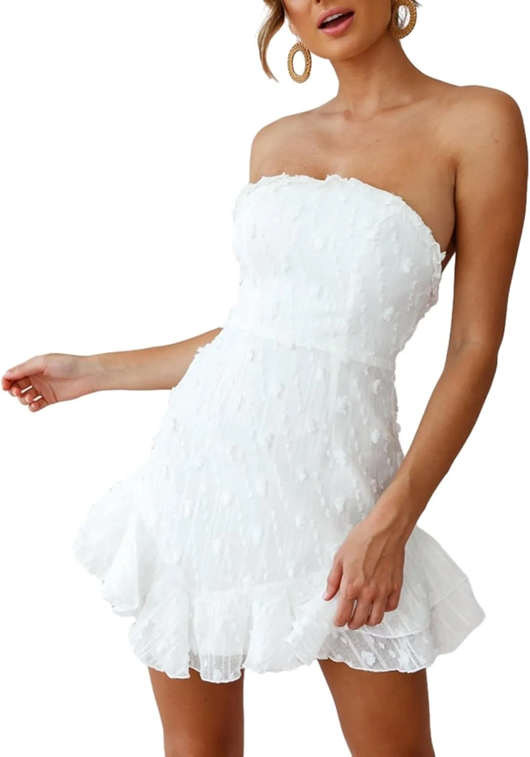 Women Floral Tube Mini Dress Fairy Strapless Off Shoulder Backless Ruffle Flowy Dress Sexy Bodycon A Line Dresses