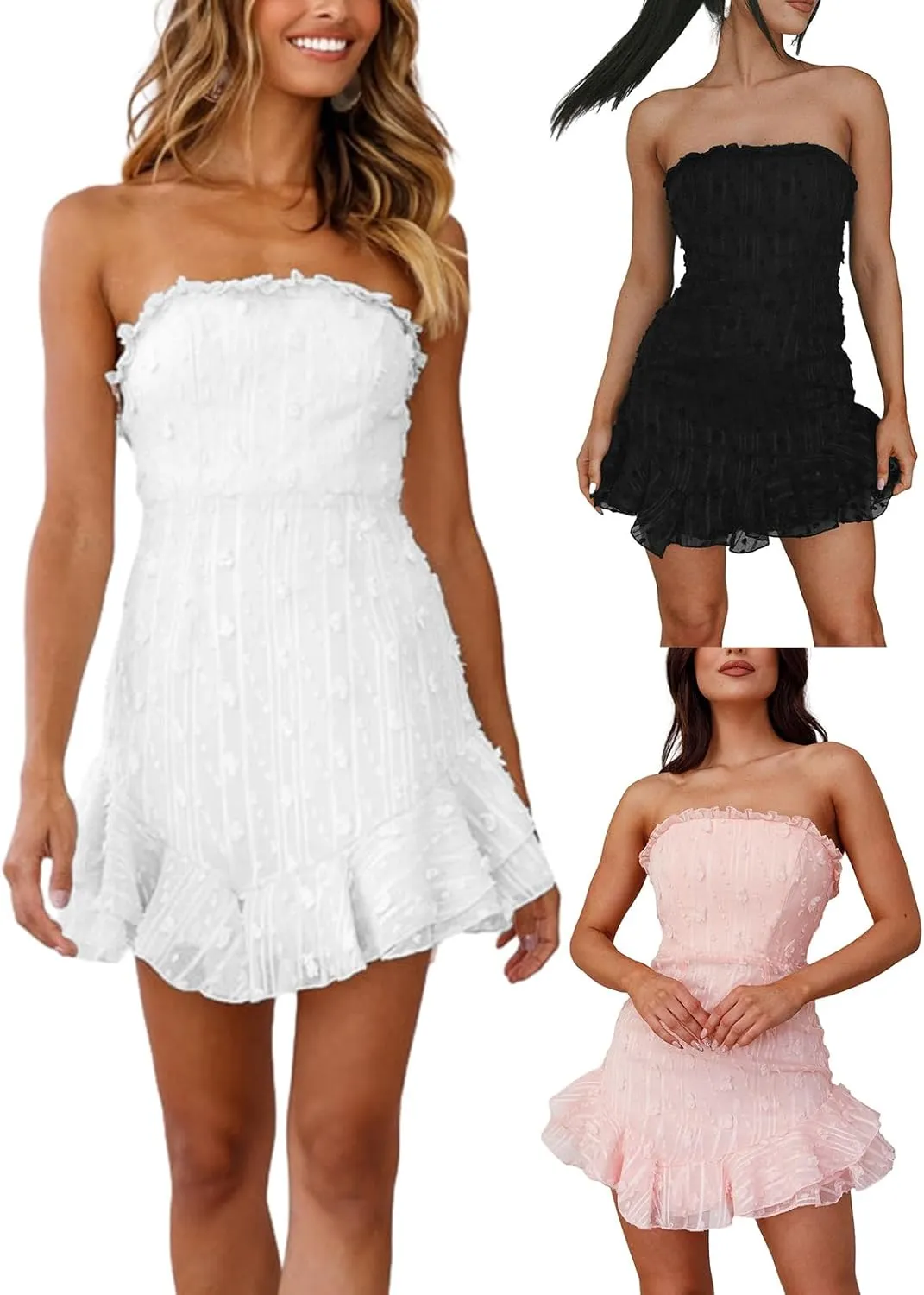 Women Floral Tube Mini Dress Fairy Strapless Off Shoulder Backless Ruffle Flowy Dress Sexy Bodycon A Line Dresses
