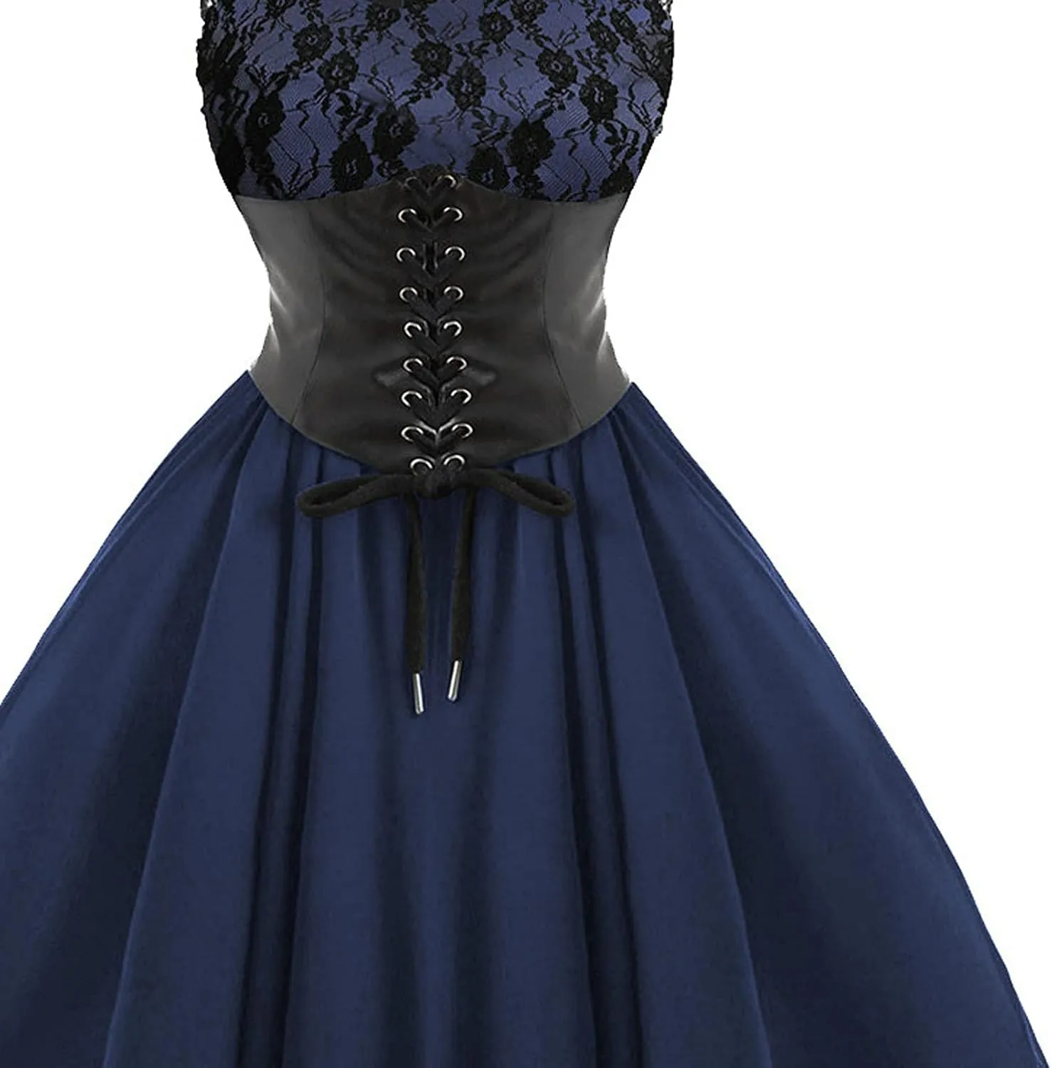 Women Gothic Sexy Dress Lace Panel Chiffon Dress Sexy Banquet Evening Dresses Goth Style Lace Halter Dress Swing Dress